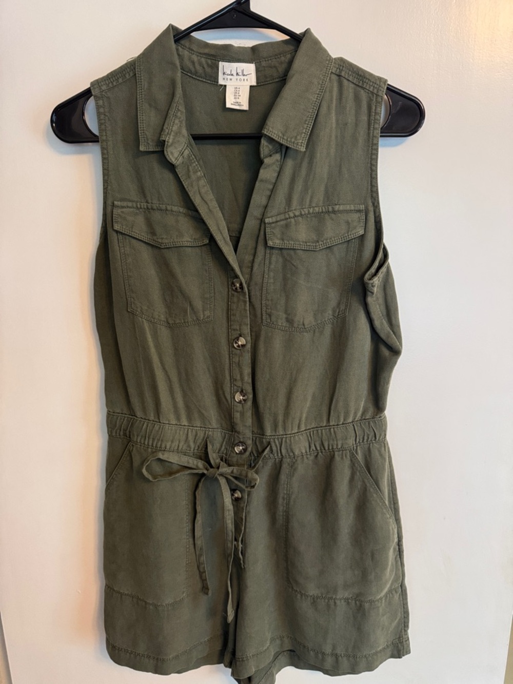 Nicole Miller Olive Green Sleeveless Utility Romper
